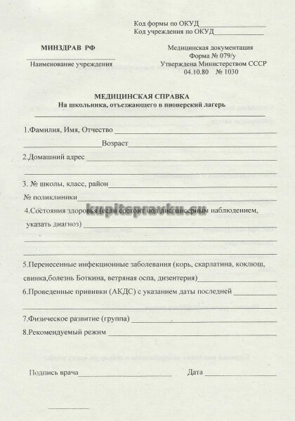 Справка для лагеря 079 у